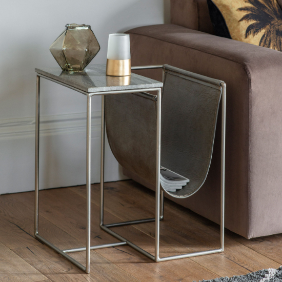 Product photograph of Kildire Grey Marble Top Side Table With Magazine Rack from Furniture in Fashion