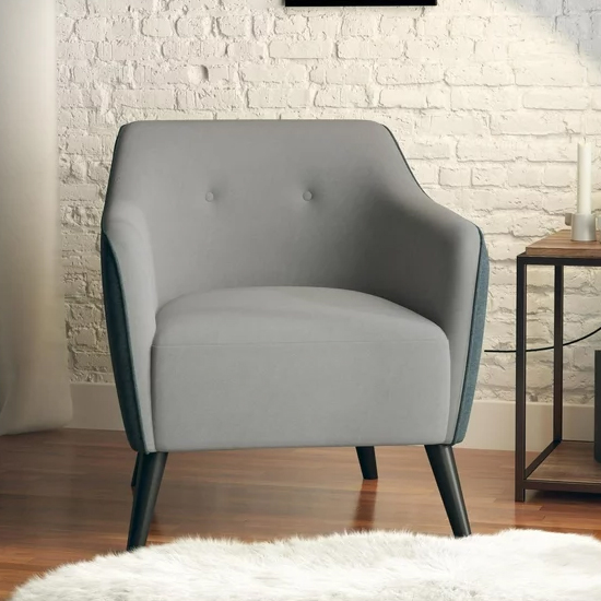 Product photograph of Kinder Chenille Fabric Bedroom Chair In Grey With Wooden Feets from Furniture in Fashion