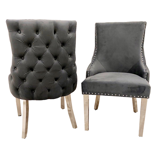 Product photograph of Kinston Dark Grey Velvet Dining Chairs In Pair from Furniture in Fashion