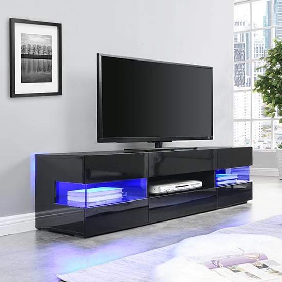 Read more about Kirsten high gloss tv stand in black with led lighting