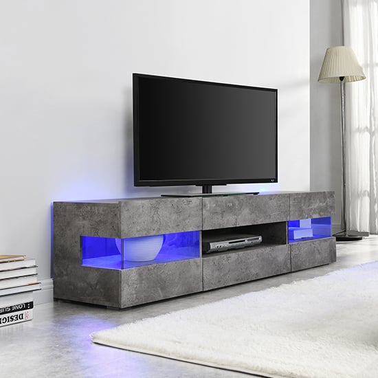 Read more about Kirsten wooden tv stand in concrete effect with led lighting