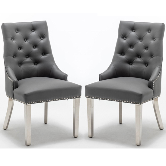 Photo of Knoxville grey faux leather dining chairs in pair