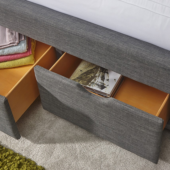 Kew Fabric Upholstered King Size Bed With Drawers In Grey | FiF