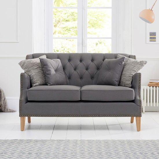 Kosmo 2 Seater Sofa In Grey Fabric With Natural Ash Legs | Furniture in ...
