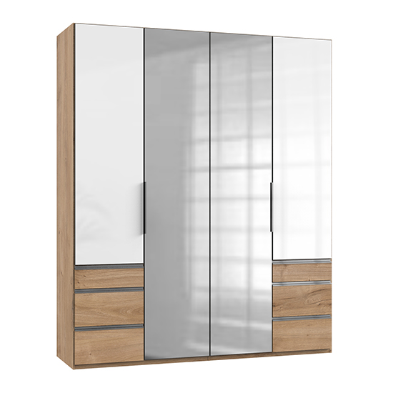 Kraza Wooden 5 Doors Wardrobe In Gloss White And Planked Oak ...