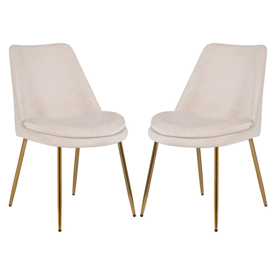 Product photograph of Kristi Oyster Velvet Dining Chairs With Gold Legs In Pair from Furniture in Fashion