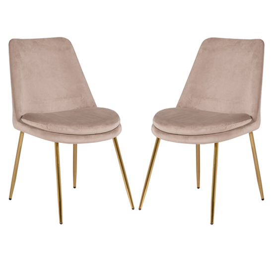 Product photograph of Kristi Sand Velvet Dining Chairs With Gold Legs In Pair from Furniture in Fashion