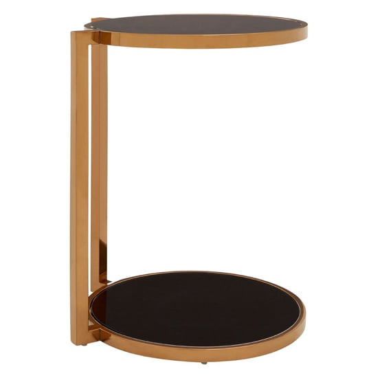 Product photograph of Kurhah Black Glass 2 Tier Side Table With Rose Gold Steel Frame from Furniture in Fashion