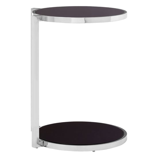 Product photograph of Kurhah Black Glass 2 Tier Side Table With Silver Steel Frame from Furniture in Fashion