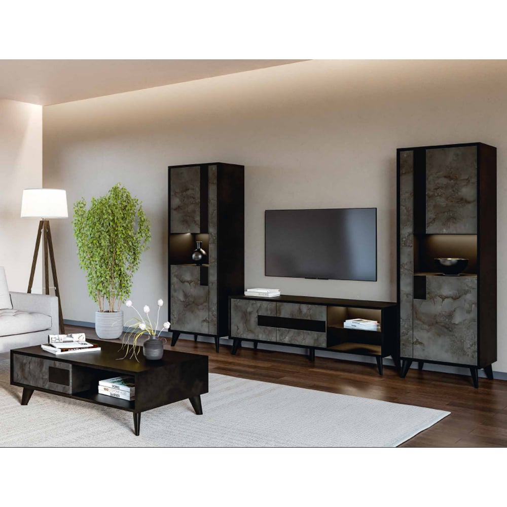 laax living room set with coffee table in black oxide and led