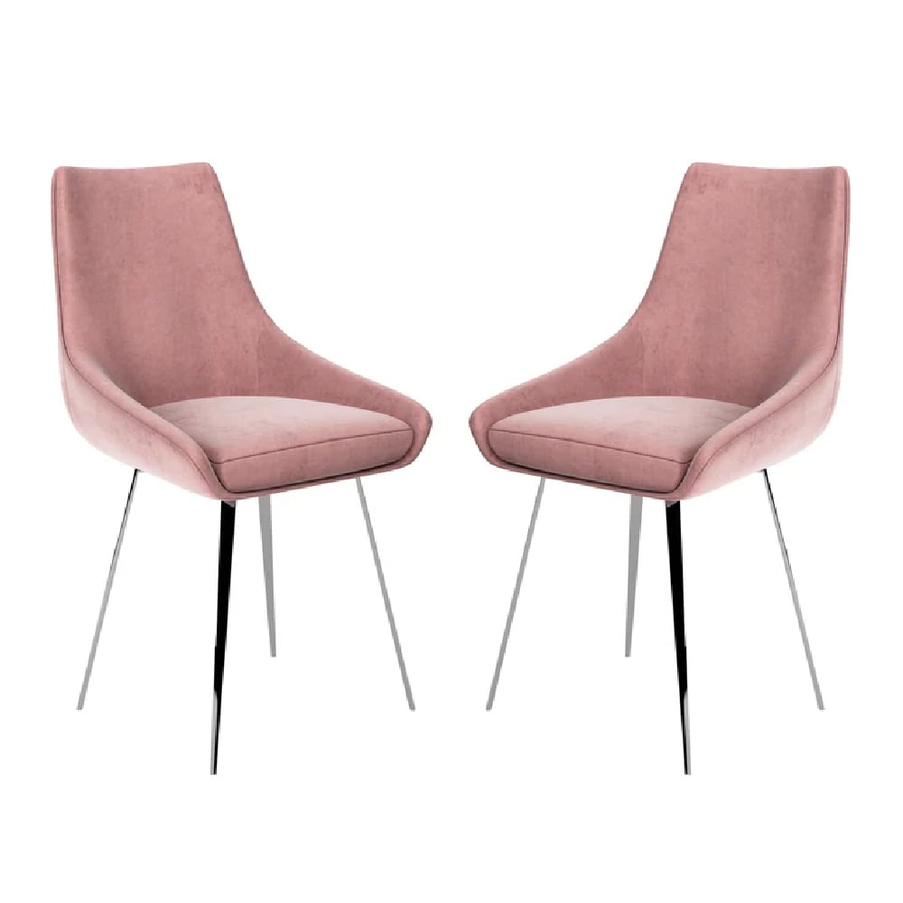 laceby pink fabric dining chairs with chrome legs in pair