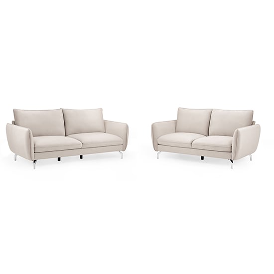 Product photograph of Lacey Fabric 3 2 Seater Sofa Set In Beige With Chrome Metal Legs from Furniture in Fashion