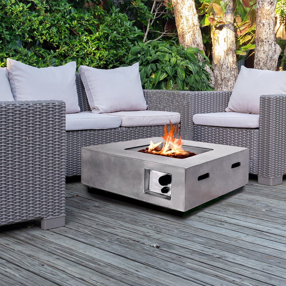 Product photograph of Laconia Faux Stone Burning Fire Pit With Grilling In Light Grey from Furniture in Fashion