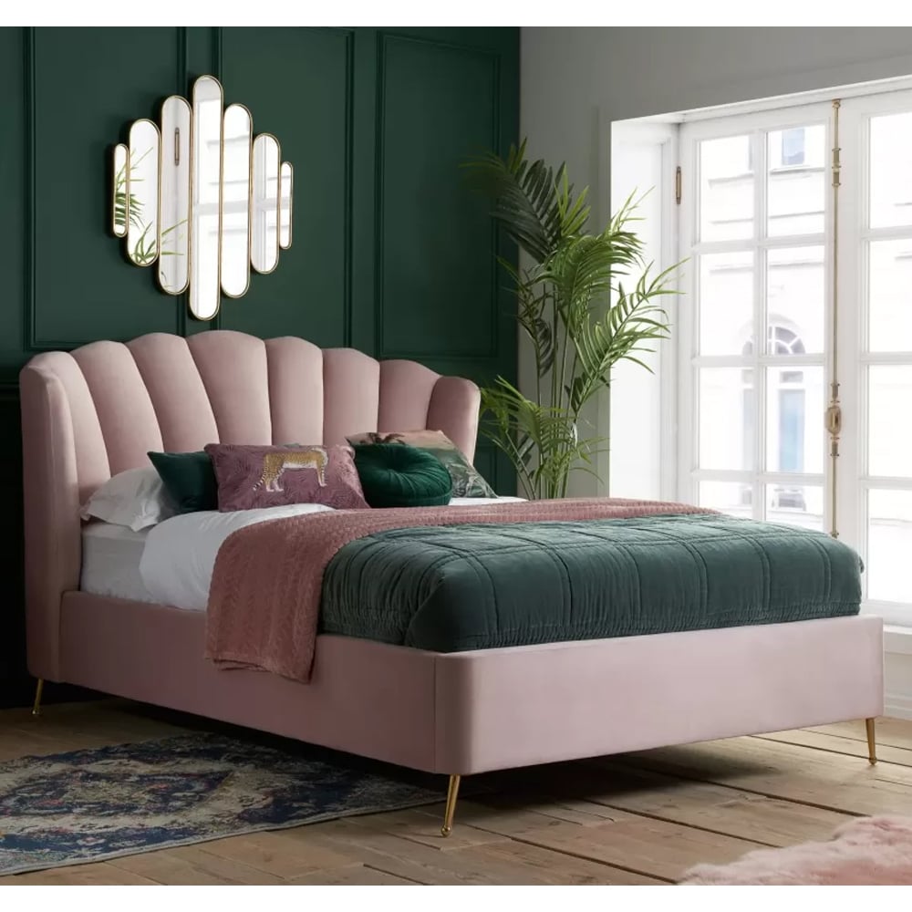 laconia ottoman fabric double bed in pink