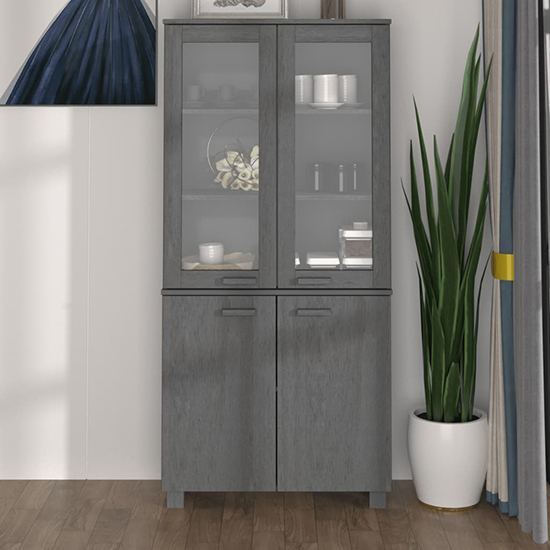 Read more about Laddie pinewood display cabinet with 4 doors in dark grey