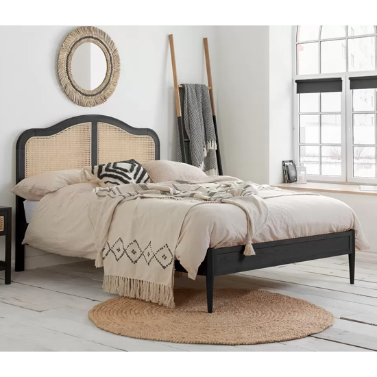 ladson rattan wooden double bed in black