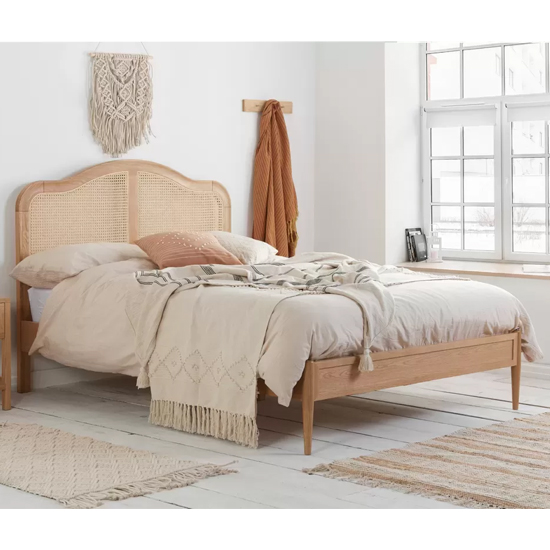 ladson rattan wooden double bed in oak