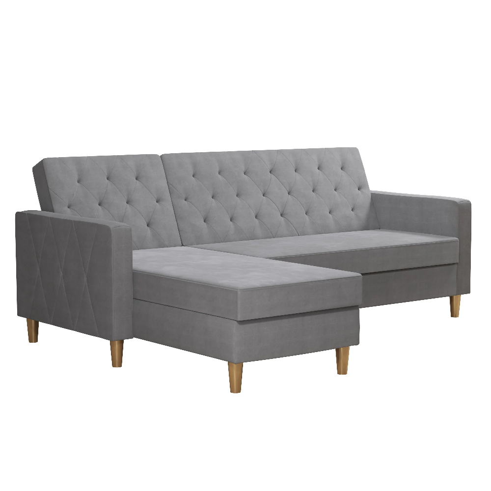 lahaina fabric sofa bed with oak legs in light grey