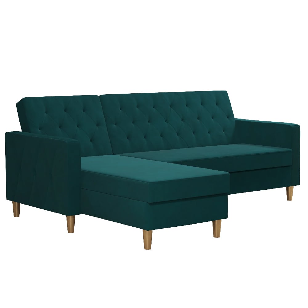 lahaina velvet sofa bed with oak legs in green