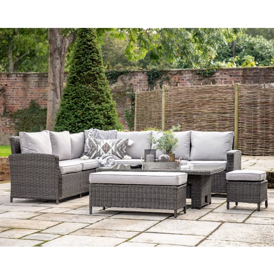 View Laie sofa set with rectangular rising dining table in grey