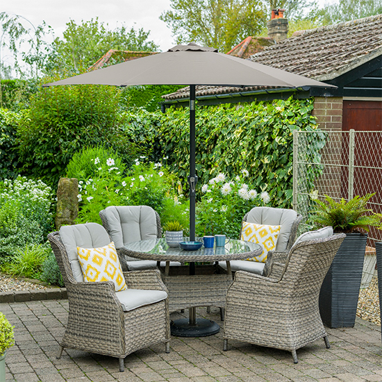 Read more about Laith outdoor 4 seater dining set with parasol in wheat