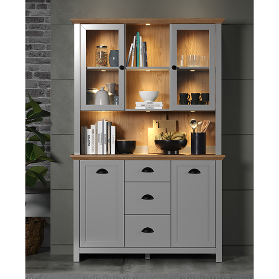 Read more about Lajos wooden large display cabinet in light grey with led