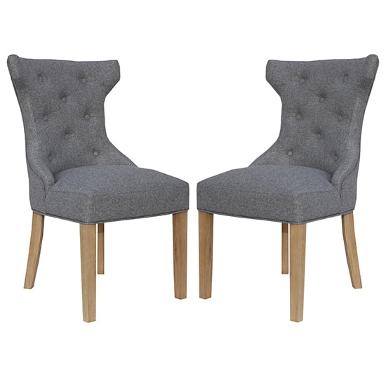 Product photograph of Lakeside Light Grey Fabric Buttoned Winged Dining Chair In Pair from Furniture in Fashion