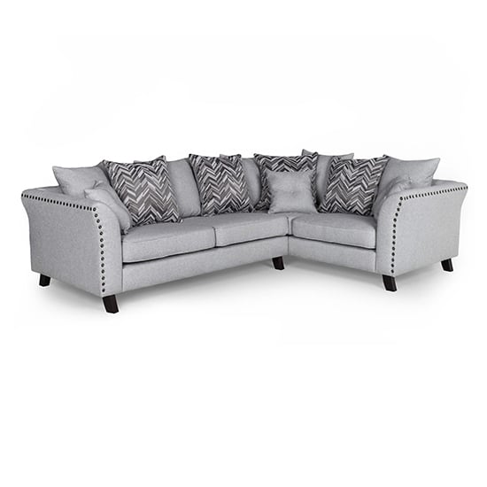 Product photograph of Lamya Fabric Corner Sofa In Grey With Black Wooden Legs from Furniture in Fashion