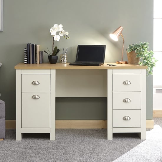 Lancaster Wooden Study Desk In Cream With 1 Door And 4 Drawers