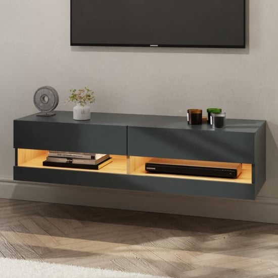 Product photograph of Langley 120cm Wooden Tv Stand In Anthracite And Oak With Led from Furniture in Fashion