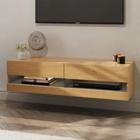 Product photograph of Langley 120cm Wooden Tv Stand In Oak And Anthracite With Led from Furniture in Fashion