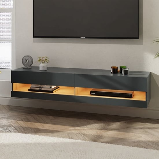 Product photograph of Langley 150cm Wooden Tv Stand In Anthracite And Oak With Led from Furniture in Fashion