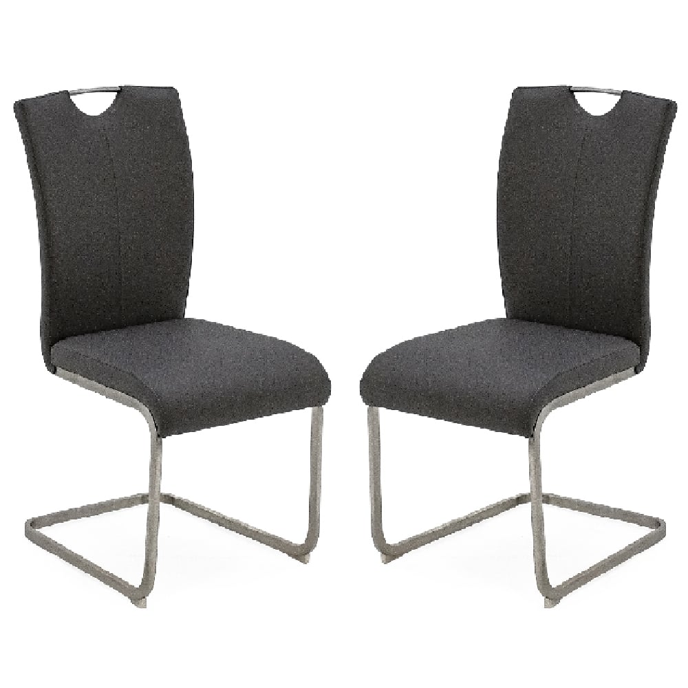 Read more about Langley grey fabric dining chairs with chrome base in pair