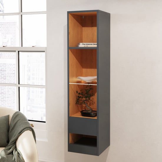 Product photograph of Langley Tall Wooden Shelving Unit In Anthracite And Oak With Led from Furniture in Fashion