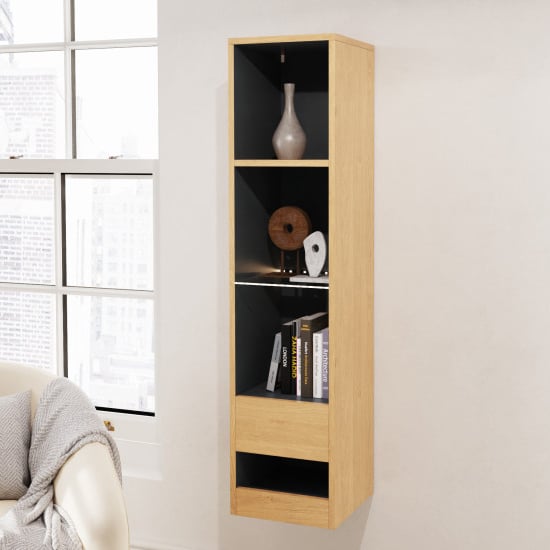 Product photograph of Langley Tall Wooden Shelving Unit In Oak And Anthracite With Led from Furniture in Fashion