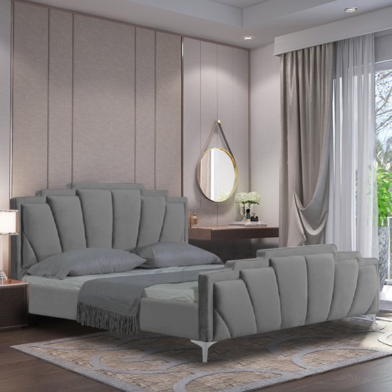 Photo of Lanier plush velvet double bed in grey