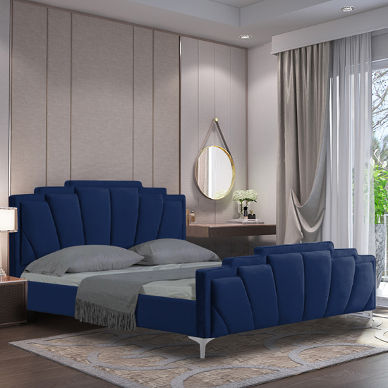 Photo of Lanier plush velvet small double bed in blue
