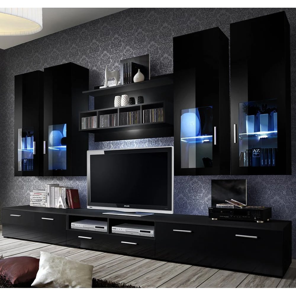 lansing high gloss entertainment unit in black with led