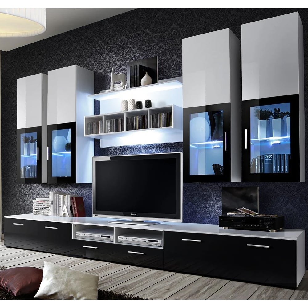 lansing high gloss entertainment unit in black and white with led