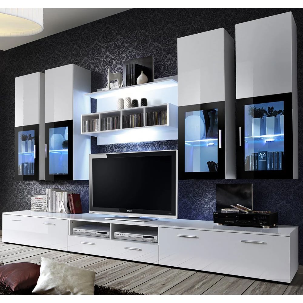 lansing high gloss entertainment unit in white with led