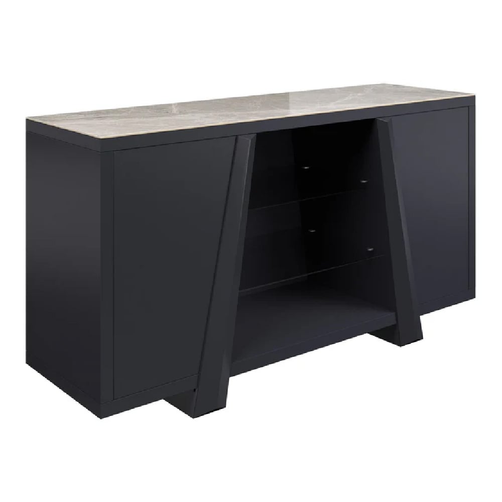 lanton wooden sideboard with 2 doors in grey gloss ceramic top