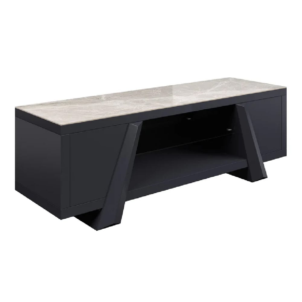 lanton wooden tv stand with 2 doors in grey gloss ceramic top