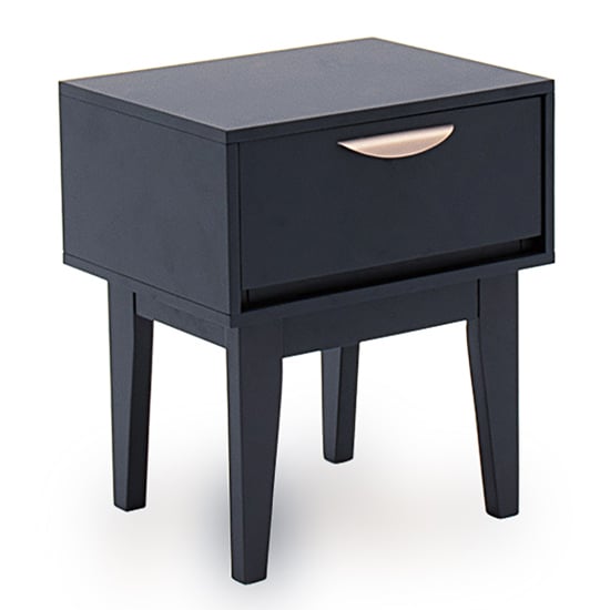 Photo of Lanus wooden bedside table with 1 drawer in blue