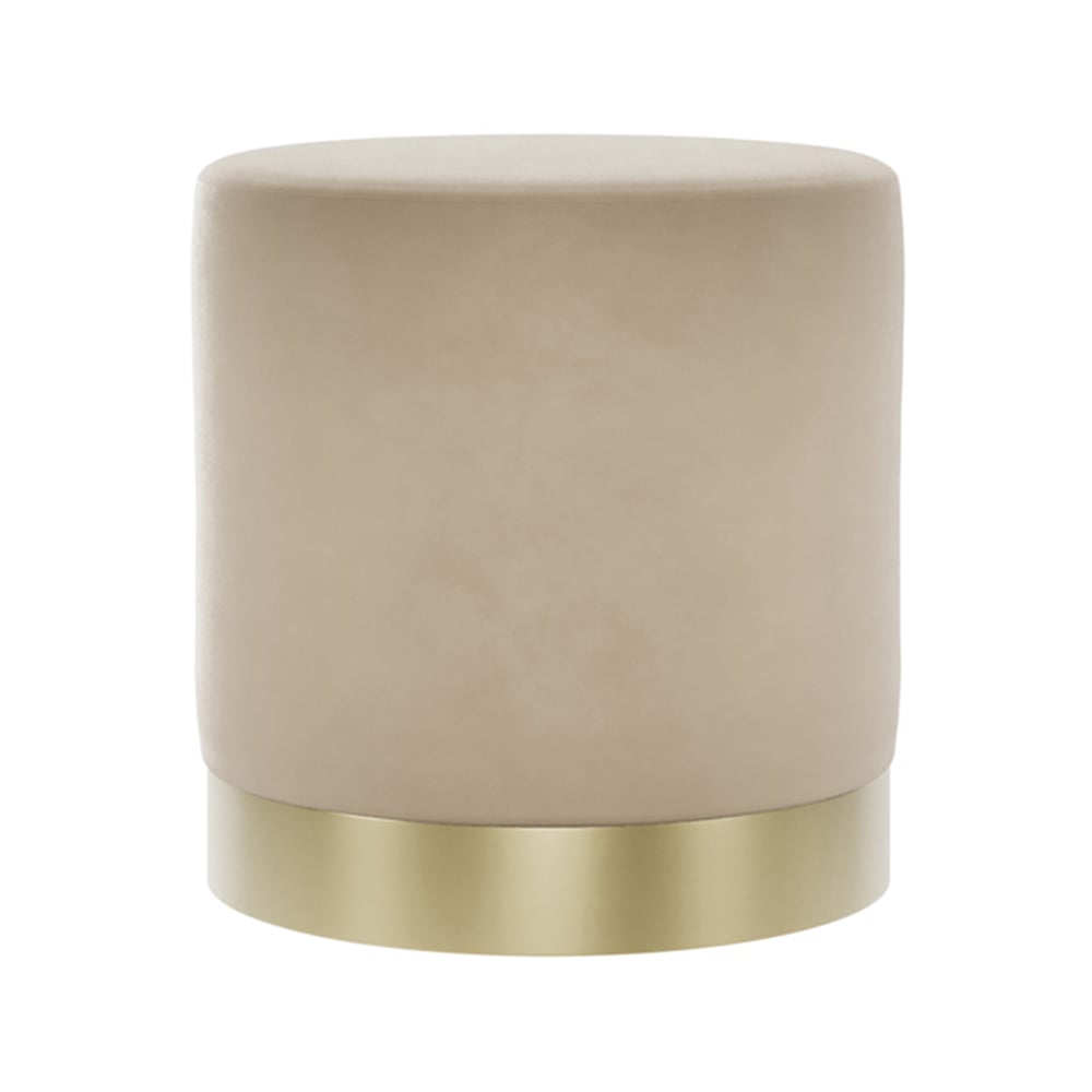 Product photograph of Lara Velvet Pouffe Small With Gold Base In Beige from Furniture in Fashion