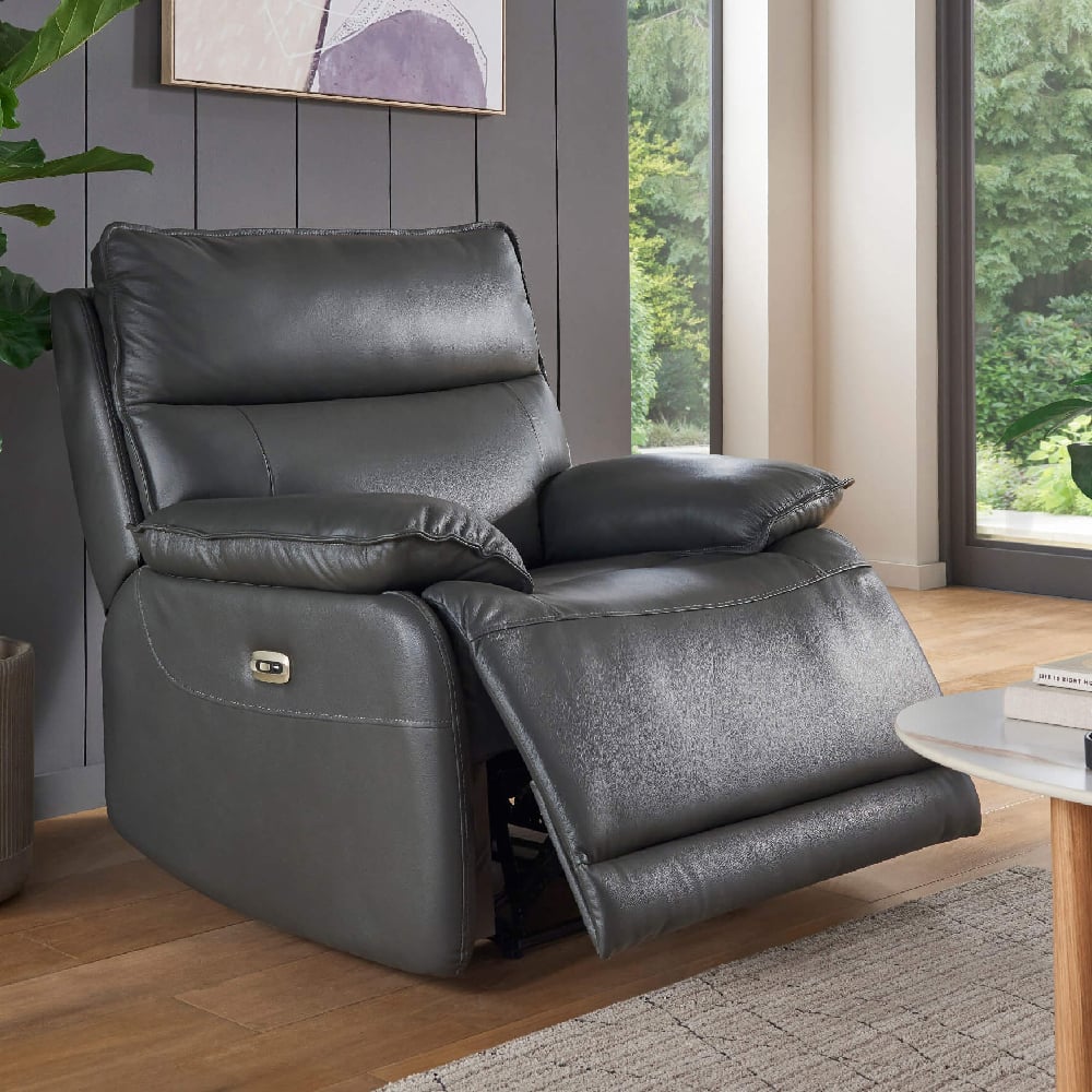 laramie leather 1 seater recliner sofa in dark grey