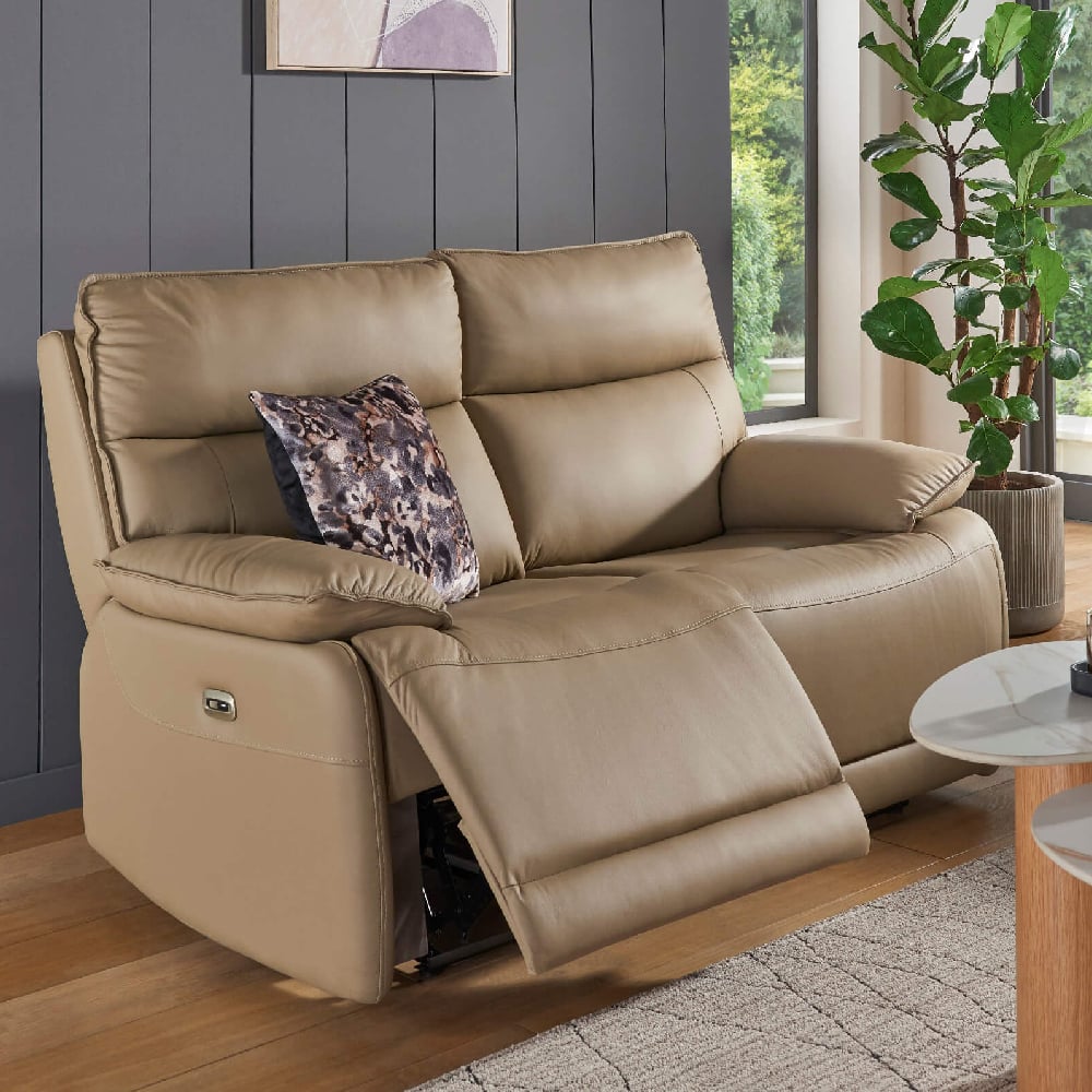 Product photograph of Laramie Leather 2 Seater Recliner Sofa In Latte from Furniture in Fashion