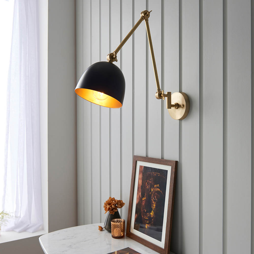 Product photograph of Laramie Matt Black Shade Wall Light In Antique Brass from Furniture in Fashion