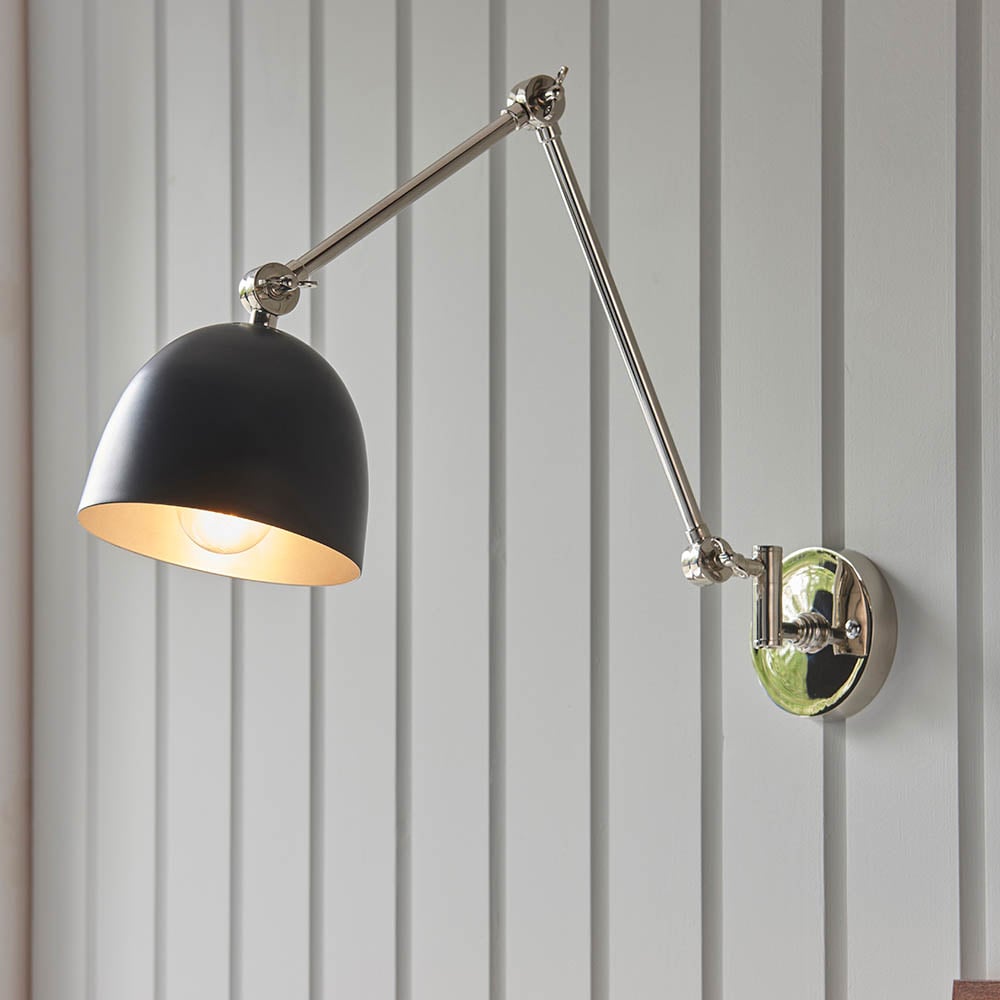 Product photograph of Laramie Matt Black Shade Wall Light In Polished Nickel from Furniture in Fashion