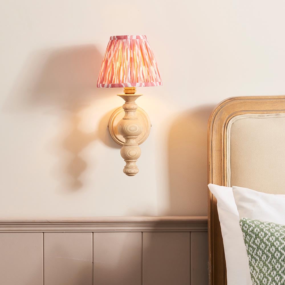 Product photograph of Laredo Coral Pink 16cm Shade Wood Wall Light In Natural Ash from Furniture in Fashion