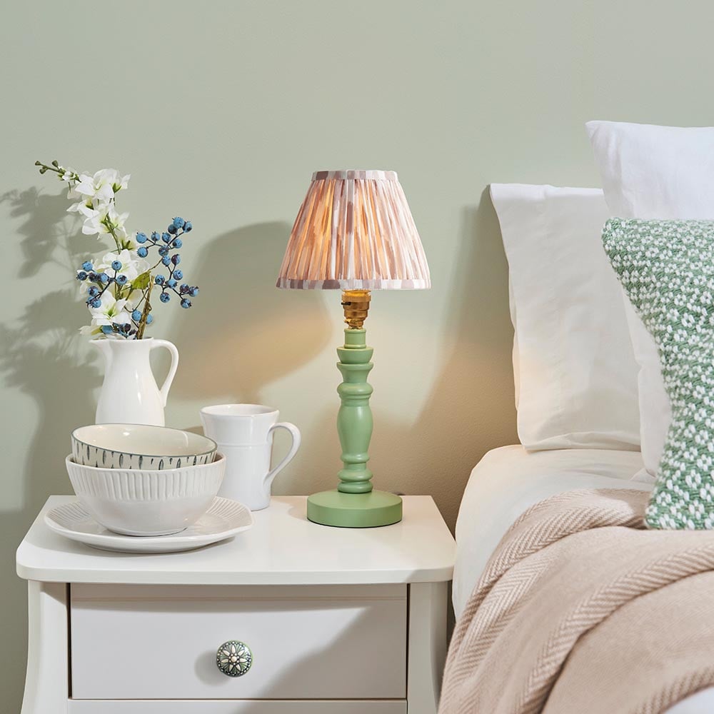 Product photograph of Laredo Neutral 16cm Shade Wood Table Lamp In Cotswold Green from Furniture in Fashion